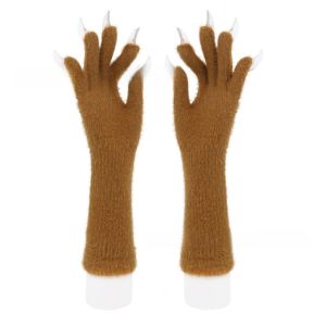 MAYIT Móng tay dài Găng tay Paws Màu đơn sắc Lông xù Găng tay đạo cụ cosplay hình móng vuốt Sáng tạo Ngón tay đầy đủ Găng tay giữ ấm dài Phụ Kiện Trang Phục Halloween