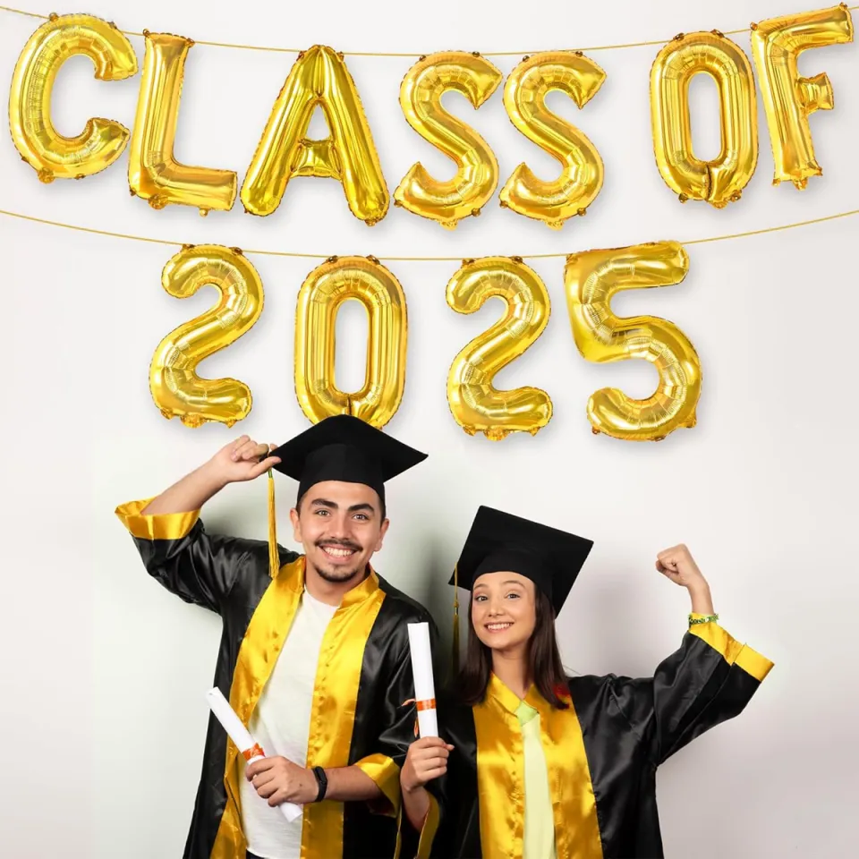 Class Of 2025 Graduation Banner - Orange Glitter, Pre-Strung, Handmade, For High School & College Grad Parties - View #2