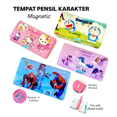 KOTAK PENSIL MAGNET ADA SERUTAN / PENCIL CASE MODEL RAUTAN + KALKULATOR / TEMPAT PENSIL ANAK GAMBAR