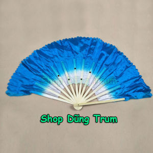 Quạt múa 2 màu trẻ em nan tre vải lụa mềm mại