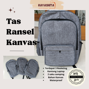 Tas Ransel Pria Laptop Backpack Bahan Kanvas Warna Abu Polos