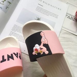 [Free Shipping] WomenS Summer Slippers Cute Pink Leopard Cartoon Korean Style Indoor And Outdoor Non-Slip Bathroom Thick-Soled Home Flip-Flops For Girls