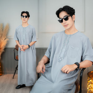 โต๊บชายแขนสั้น ยอดนิยม เนื้อผ้าทิ้งตัว ไม่ร้อน เหมาะสำหรับใส่ละหมาดออกงานอิสลาม AE66วาริสมุสลิม