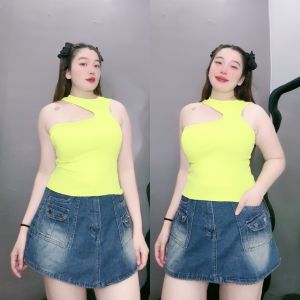 Áo thun nữ bigsize cô nhỏ sát nách hở vai thời trang hè đi biển màu basic năng động vải cotton borip thun co giãn A64