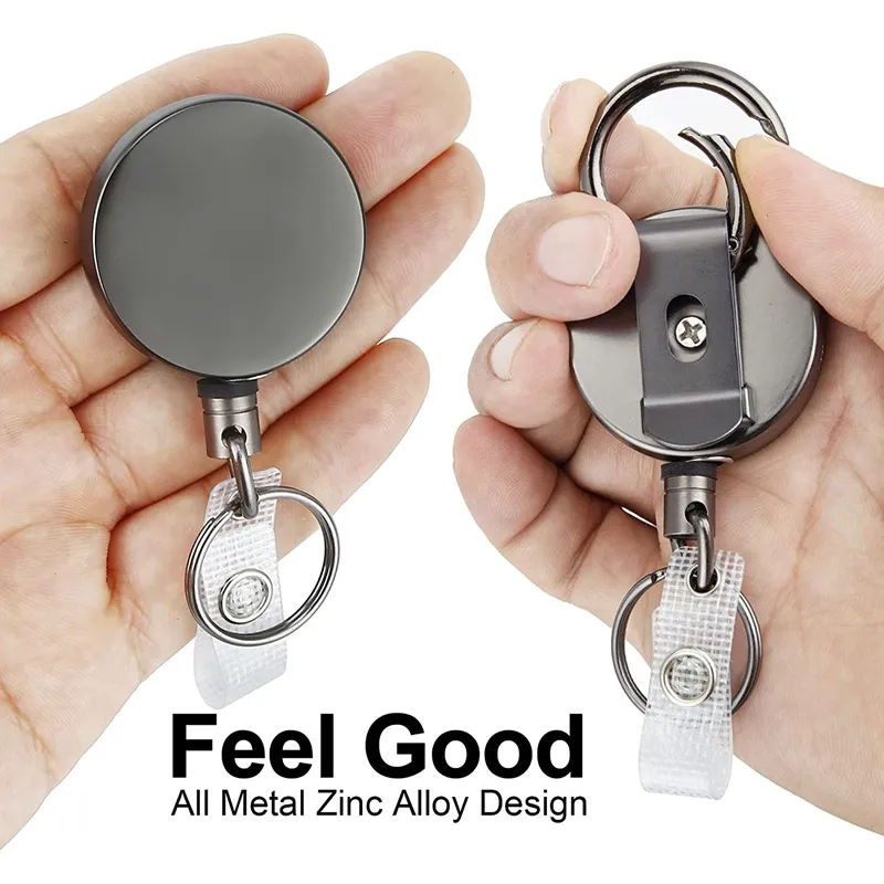 2 Pack Heavy Duty Retractable Badge Holder Reels, Metal ID Badge Holder  with Belt Clip Key Ring for Name Card Keychain