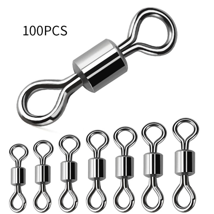 100Pcs/Set Fishing Barrel Bearing Rolling Swivel Solid Ring LB Lures ...