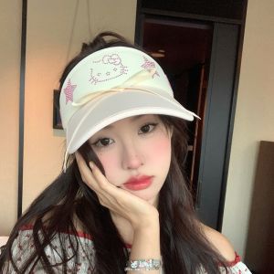SLWUI KT Cat Empty Top Visor Cap Shiny Star Women Sunshade Hats Cute Sports Kitty Sun Hat Female