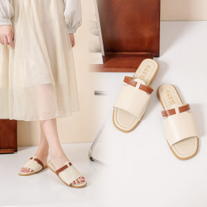 LEYA Womens Casual Beige & Brown Leather Outdoor Flat Sandal #939 - Slim Fit Summer Footwear for Girls Footwear