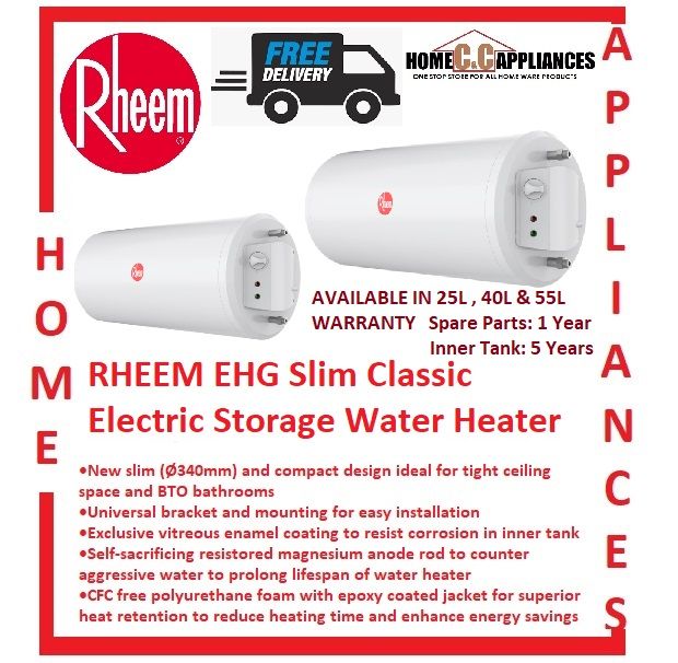 Rheem Ehg 25 40 55 Slim Classic Electric Storage Water Heater Free