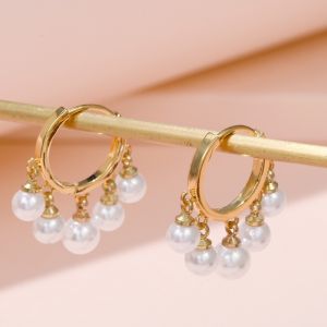 925 Sterling Silver Fresh Pearl Hoop Earrings Brass Pearl Pendant Earring Simple Metal Style Huggie Hoop Earring