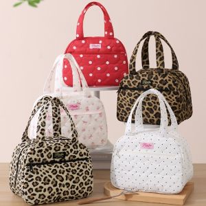 U85IS1 Portable Polka Dots Insulated Lunch Bag Large Capacity Durable Food Container Bag Multi-functional Waterproof Lunch Tote Bag Office