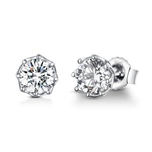 BAMOER Authentic 925 Sterling Silver Classic Clear Cubic Zircon Small Stud Earrings for Women Sterling Silver Jewelry SCE499  Dec