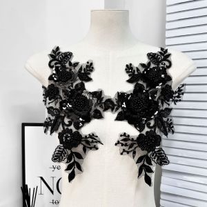 NALANILI Embroidery Lace Flower Stickers Handmade DIY Lace Applique Decoration Accessories Bead Colored Applique Wedding Dress Decoration