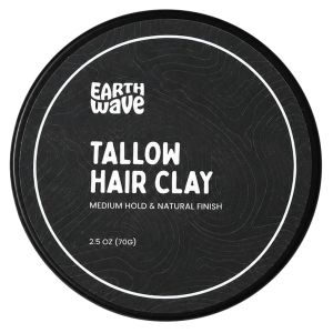 Earth Wave All Natural Tallow Hair Clay dành cho nam và nữ – Pomade tạo kiểu tóc giữ nếp vừa phải hiệu ứng lì được làm từ mỡ bò được nuôi bằng cỏ và các thành phần tự nhiên hỗ trợ tóc và da đầu sản xuất tại Mỹ 2.5 oz