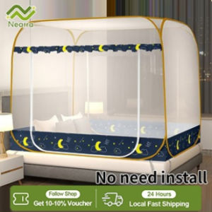 Nearra Automatically Install Mosquito Net 2 Doors Foldable Full Cover Zipper Anti-Mosquito Net