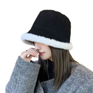 CIEGGG Warm Winter Lamb Fleece Cotton Cold-proof Womens Plush Hat Autumn Cap Fisherman Hat Korean Style Bucket Hat