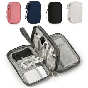 NOBLELUX Double Layer Digital Storage Pouch Waterproof Travel Data Cable Storage Bag Portable Solid Color Travel Cable Bag
