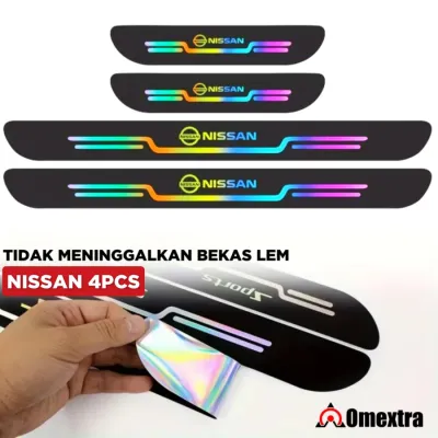 Carbon Fiber Leather Omextra Car Door Step Sill Plate Mobil Sticker 4p