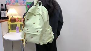 AE New style girls backpack simple and versatile suitable for middle and high school students cute embroidered bow lightweight travel backpack
