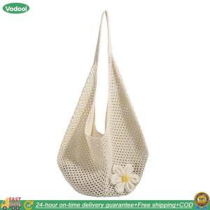 [VODU] Women Girls Woven Straw Solid Color Shoulder Bag Large Capacity Hollow Tote Bag for Work Shopping Travel Daily