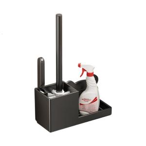 Toilet brush wall mounted perforated storage rack with 2 cleaning brushes in the bathroom