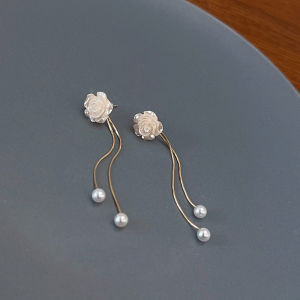 Anting Wanita Korea Titanium Model Bunga Rumbai Mutiara Pearl Aksesoris Perhiasan Elegant ANT117