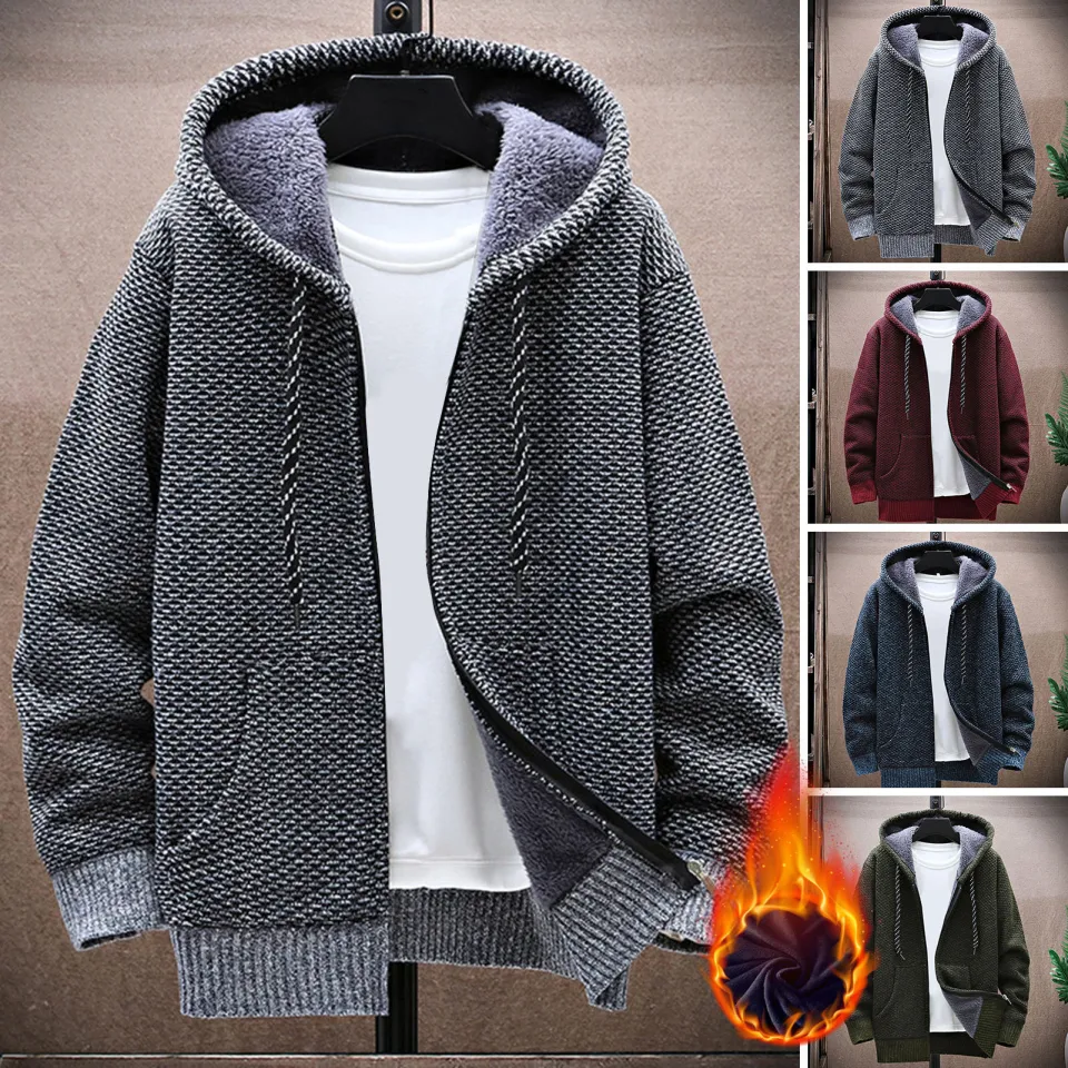 Mens hooded cardigan sweater coat best sale