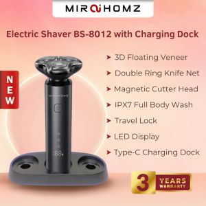 MiraiHomz 【Superb Efficiency】Electric Shaver BS-8012 with Charging Dock Magnetic Cutter Head Full Body Wash剃须刀充电座