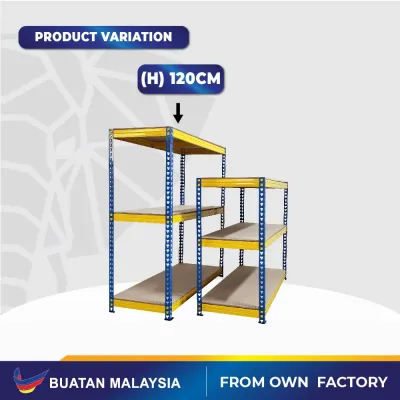 🐘 HYPERACK™️ Adjustable 3 Tier Metal Boltless Rack Rak Dapur Rack Shelf Rack Kitchen Rak Besi Bertingkat Heavy Duty Rack Rak Buku Rak Serbaguna Warehouse Storage Rak Store Office Rack 架子铁架置物架 (Blue and Yellow 3 Levels)