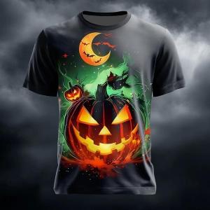 [Local Stock] VCC Halloween Mens Illusion Pumpkin Short Sleeve T shirt 3D Printed Shirt Exaggerate Horror Party Street Holiday Men Clothing