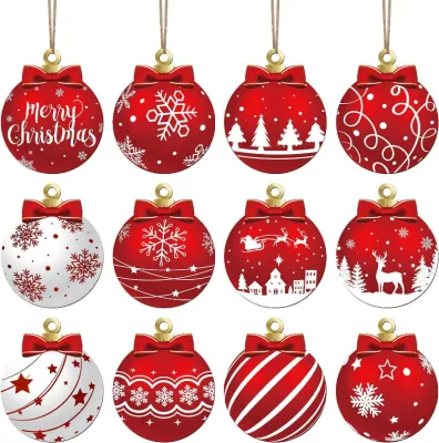36pcs Xmas Tree Wooden Hanging Pendant / Merry Christmas Home Decorations / DIY Xmas Tree Hanging Ornaments / Wooden Christmas Ornaments Hanging