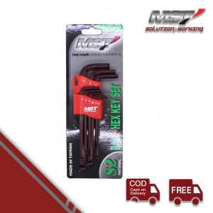 MST Kunci L Sedang L-Bulat Set 9pcs Material S2 Titanium Coating Ukuran 1.5-9mm Hex Key Long Length