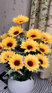 Bunga meja besar sunflower/bunga matahari cabang 18 berikut pot bola bunga hiasan meja  bunga matahari artificial  bunga hiasan bunga palsu