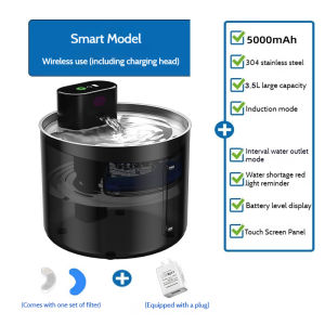 5000mAh Wireless Pet Water Fountain WF080 for Cat and Dog Original Waterless Pump Technology Fountain 3.5L