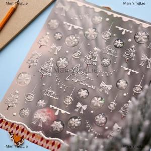 [COD] Man YingLie Cute Christmas Style White Christmas Tree Snowflake Nail Art Stickers Red Bow Nail Art Print Embossed Sticker Festive Nail Decor
