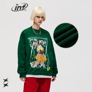 INFLATION brand 2022 autumn new men preppy style 400g fleece fun and funny 3D reflective eyes rabbit doll round neck thick sweater