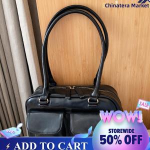 【Chinatera】Premium Leather Shoulder Bag for Women Double Pocket Design Compact Crossbody Purse for Work and Travel in Tan