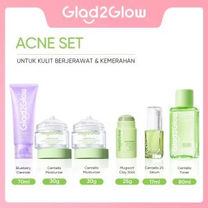 SPECIAL BUNDLE 6 in1 Glad2Glow 6pcs Paket Skincare Moisturizer Serum Clay Mask Face Wash Toner-ACNE KIT GLOWING KIT Dark Spot Gift Set sunscree retinol