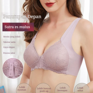 Bra Plus Size Depan Kancing Tanpa Rangka Bra Wanita Tanpa Jahitan Bra Renda Bra U-Shaped Back Bra Bra Menyusui Bra Depan Kancing Tanpa Jejak dengan Ice Silk