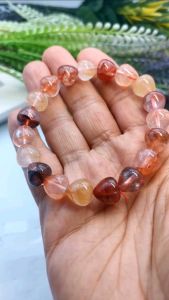 天然高级胶花草莓爱心款手串 9/10/11/12/13mm (附证书/With Certificate) Natural Hematoid Quartz Strawberry Heart-Shaped Design Bracelet