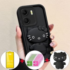 Case for VIVO Y15S VIVO Y15A VIVO Y01 phone casing Softcase Silicone shockproof Cover new design aesthetic Cartoon Mirror Cat with holder and Soft film JTMKTM01