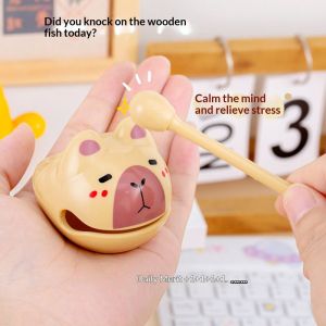 YADOU Cute Cartoon Animal Wooden Fish Stress Relief Toy for Office Desk Decoration and Gift