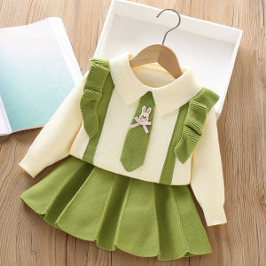 Bear Leader Girls Autumn Sweater Sets 2-6 Years Kids Winter New Cute Rabbit Knit College Style Doll Collar Pullover Sweater + Skirt Two-piece Set Casual Christmas Baby Girls Clothes New Years Outfits