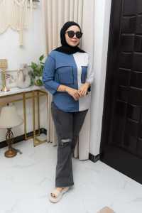 Atasan Wanita  Kombinasi Lengan 7/8 Original FST Model Bawah Oval Jahitan luar Outside Bahan Katun Combed 20s