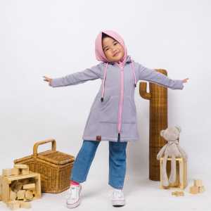 Jaket Anak Perempuan Murah Hoodie Bahan Tebal Resleting Gumi Kids Jacket Abu Pink