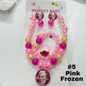AIDA Children Kid Cartoon Jewelry 4in1/set Frozen Stella Kitty Necklace Bracelet Earring Clip Girl Fashion 儿童卡通项链手链耳环戒指套