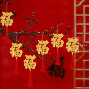 MUKANG 6pcs/10pcs Gold-Plated Plastic Potted Plant Waterproof Year of the Dragon Bonsai Ornament Potted Plant Decoration With Tassels And Lanyards Plant Pendant Spring Festival