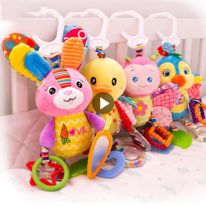 Cute Baby Plush Stuffed Rattle Toys Stroller Hanging Animals Bed Mobile Infant Bunny Newborns Educational Toys for Children Gift