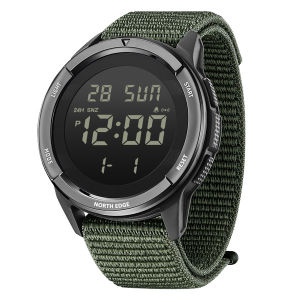 NORTH EDGE Original Tactical Digital Mens Watch Shockproof Case Nylon Strap Stopwatch Alarm Timer Countdown Snooze Function 50M Waterproof TERRAX jam tangan lelaki