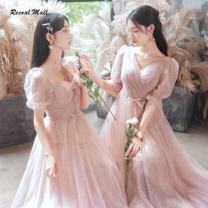 Big savings Recoal Bridesmaid s Dress Pink New Summer Thin Sister Evening Dress Long Wedding Pink Dress Lazada PH